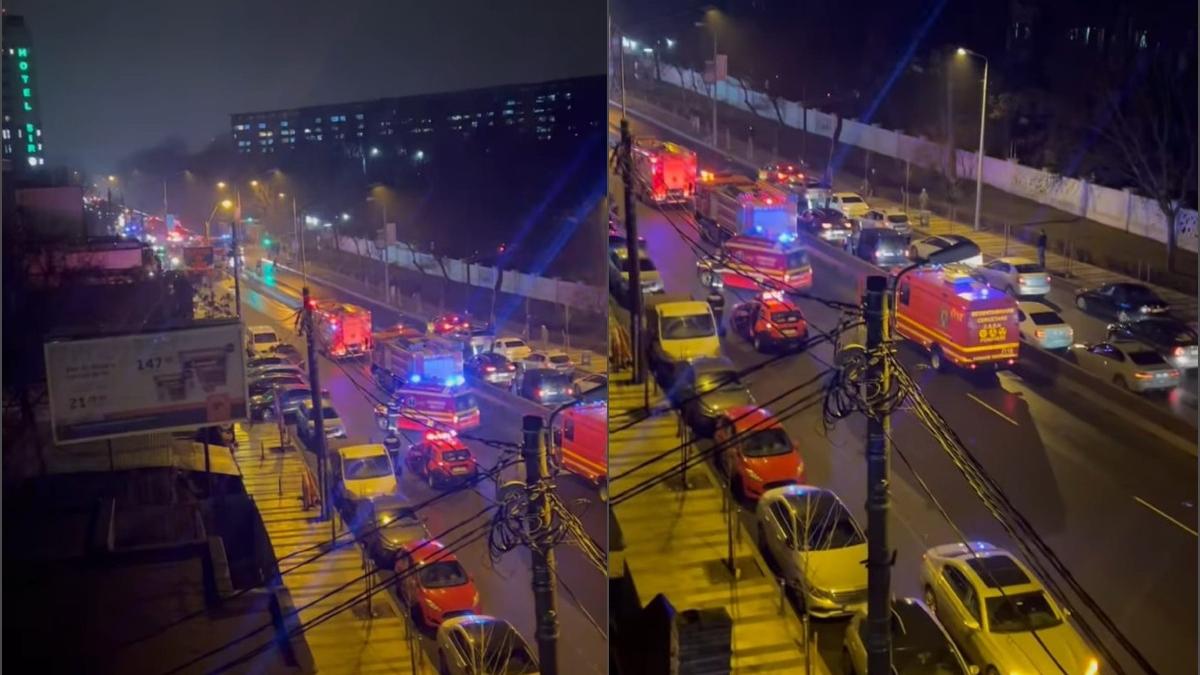 O masina incarcata cu zeci de butelii s a rasturnat in fata Spitalului Fundeni iar in zona se simte miros de gaz