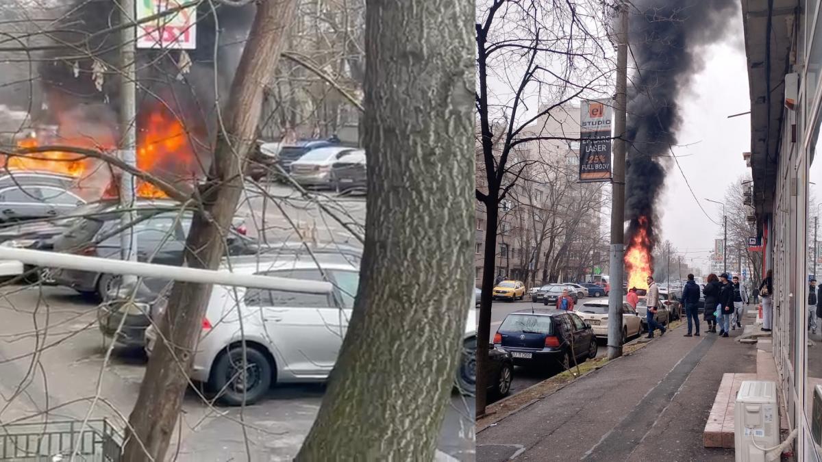 incendiu devastator pe un bulevard din bucuresti o masina a luat foc in trafic iar pasagerul din dreapta